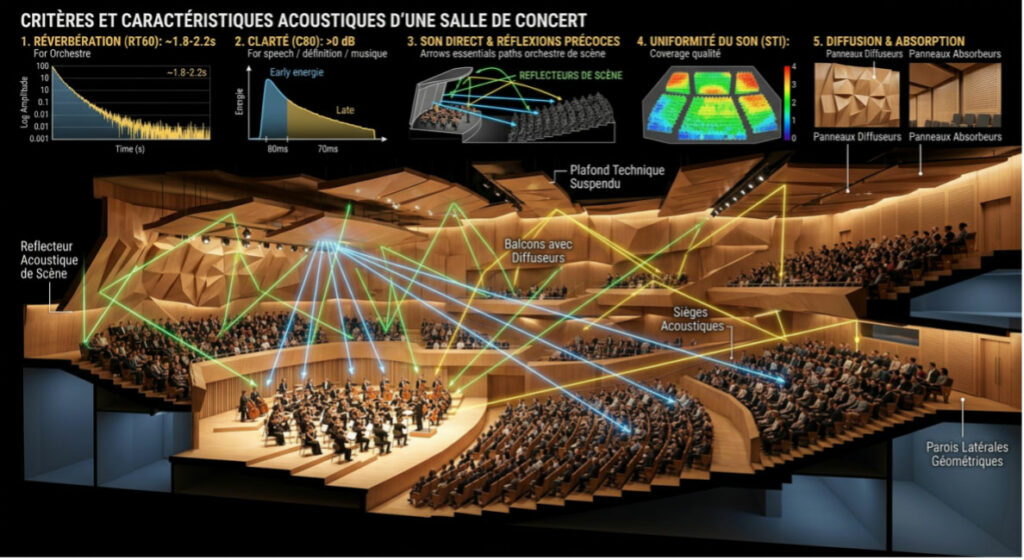 Schéma du travail de l'optimisation de l'acoustique d'une salle de concert